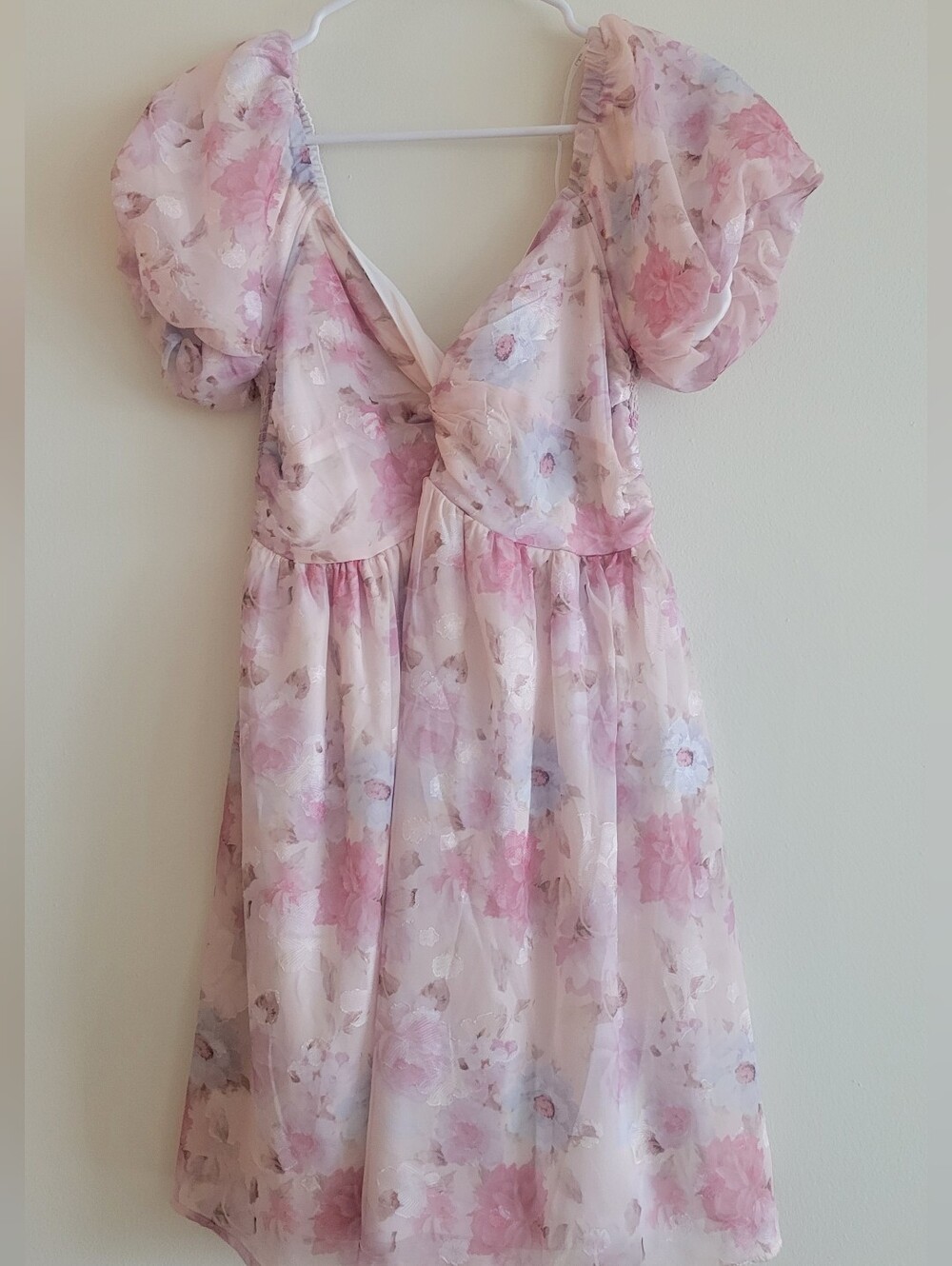 NWT Lulu's Fresh Florals Cream Floral Puff Sleeve Mini Dress Size S